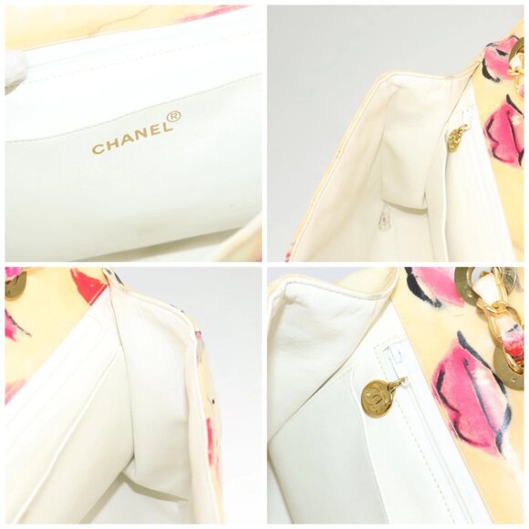 CHANEL Matelasse Chain Shoulder Bag Vinyl Coating White Gold CC Auth 1 - Picture 13 of 15